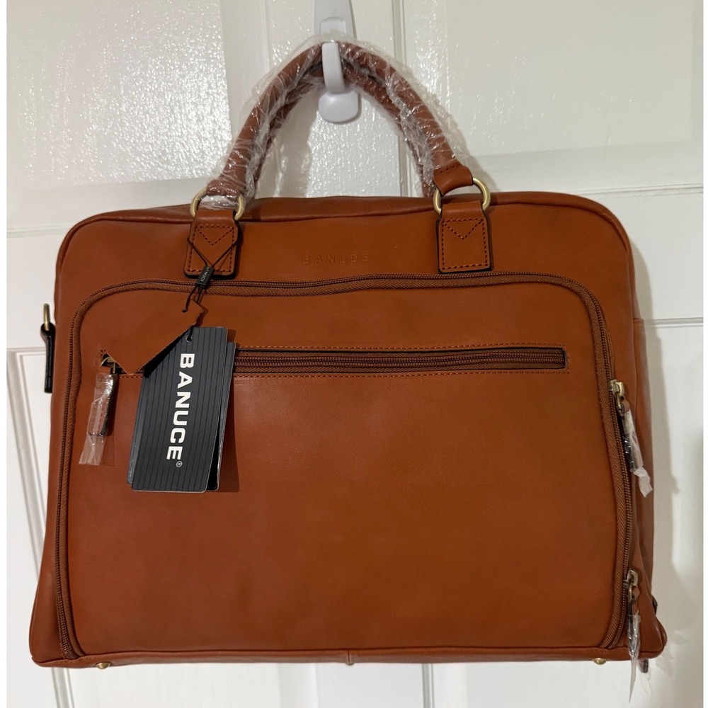 Banuce Mens Leather Briefcase Laptop Bag Dark Beige L00FBM028-DB New
